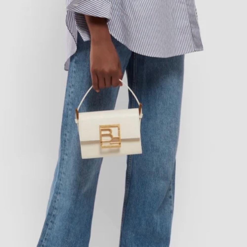 By Far Fran Cream Embossed leather handbag